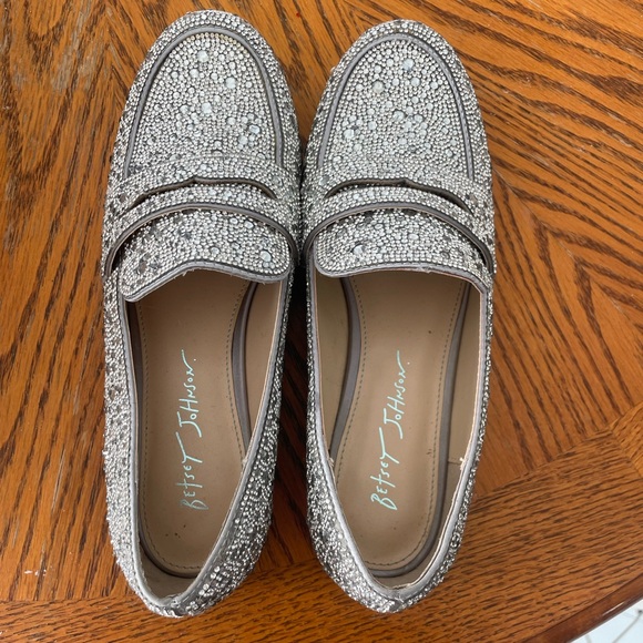 Betsey Johnson Glittering Silver Loafers - Picture 1 of 3